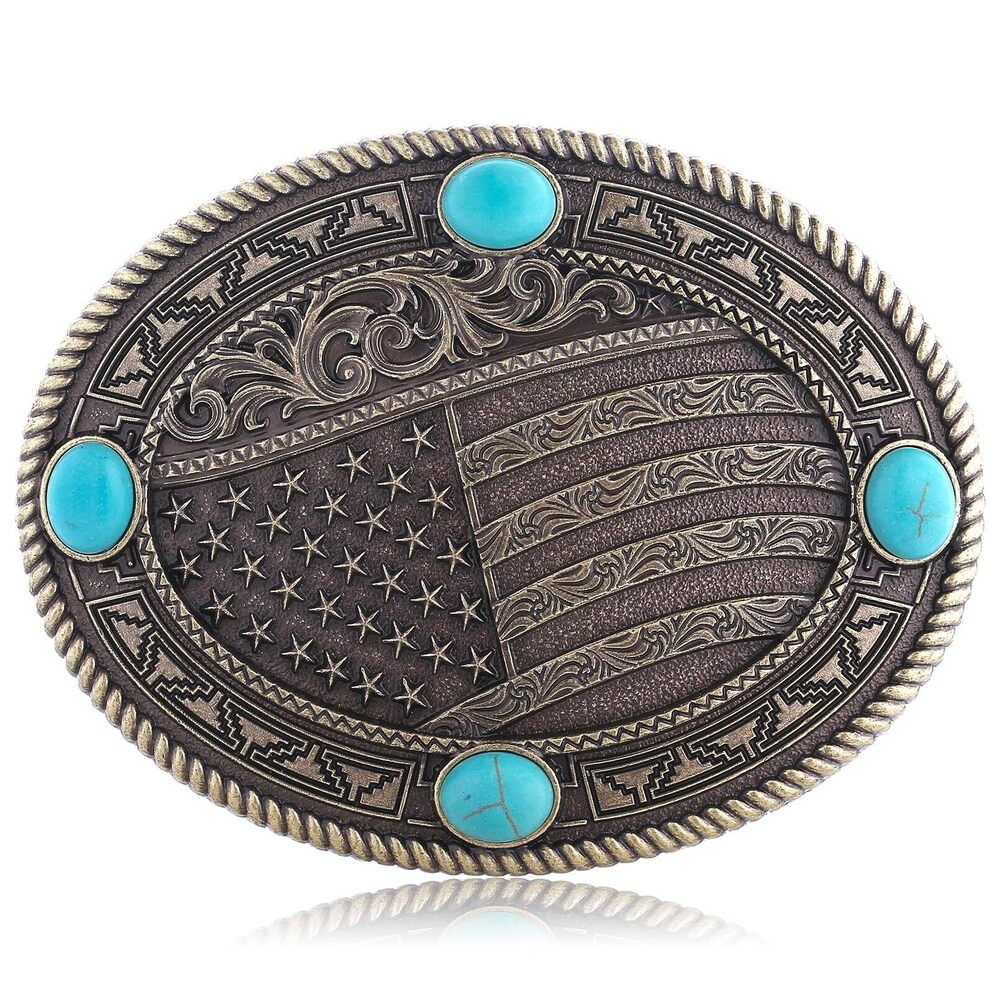 5800 Western Belt Buckles Turquoise American Flag Belt Buckle Cowboy Custom